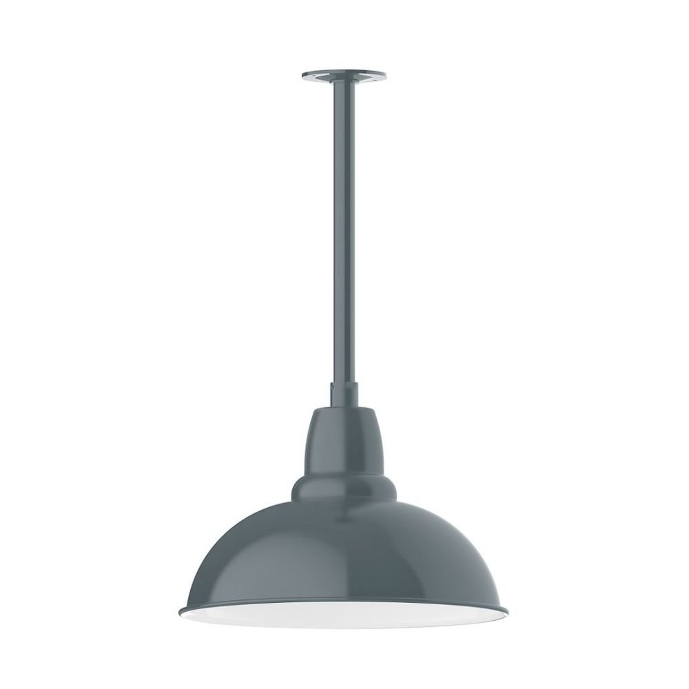 Montclair Lightworks STB108-40-T30-G05 16" Cafe shade, stem mount pendant with canopy with clear glass and cast guard, Slate Gray